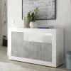 Credenza Diguodal, 138x42 h86 cm, Cemento e Bianco lucido<Dmora Sale