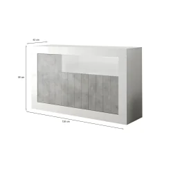Credenza Diguodal, 138x42 h86 cm, Cemento e Bianco lucido<Dmora Sale