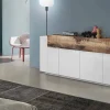 Credenza Discordia, cm 200x45h86, Bianco lucido e Acero<Dmora Hot