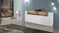Credenza Discordia, cm 200x45h86, Bianco lucido e Acero<Dmora Hot
