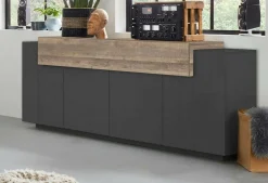 Credenza Discordia, cm 220x45h86, Antracite e Acero<Dmora Store