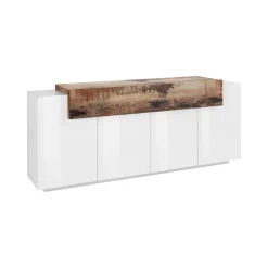 Credenza Discordia, cm 200x45h86, Bianco lucido e Acero<Dmora Hot