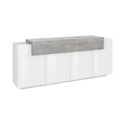 Credenza Discordia, cm 200x45h86, Bianco lucido e Cemento<Dmora New