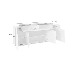 Credenza Discordia, cm 200x45h86, Bianco lucido e Acero<Dmora Hot