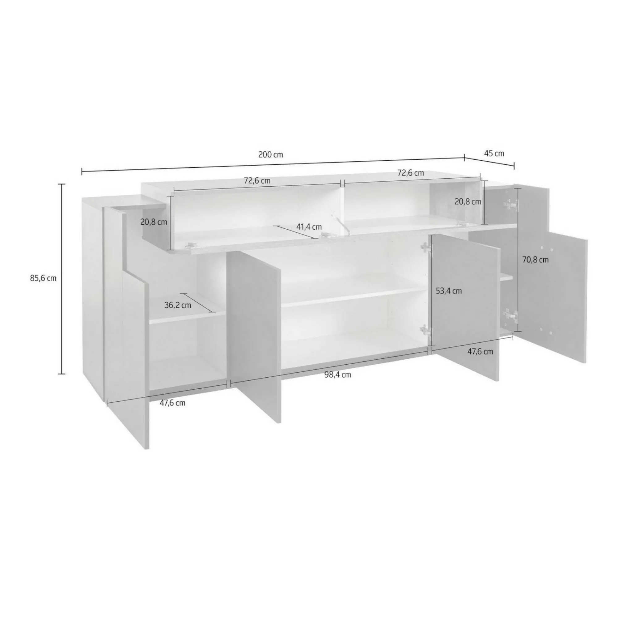 Credenza Discordia, cm 220x45h86, Antracite e Acero<Dmora Store