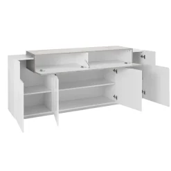 Credenza Discordia, cm 200x45h86, Bianco lucido e Cemento<Dmora New