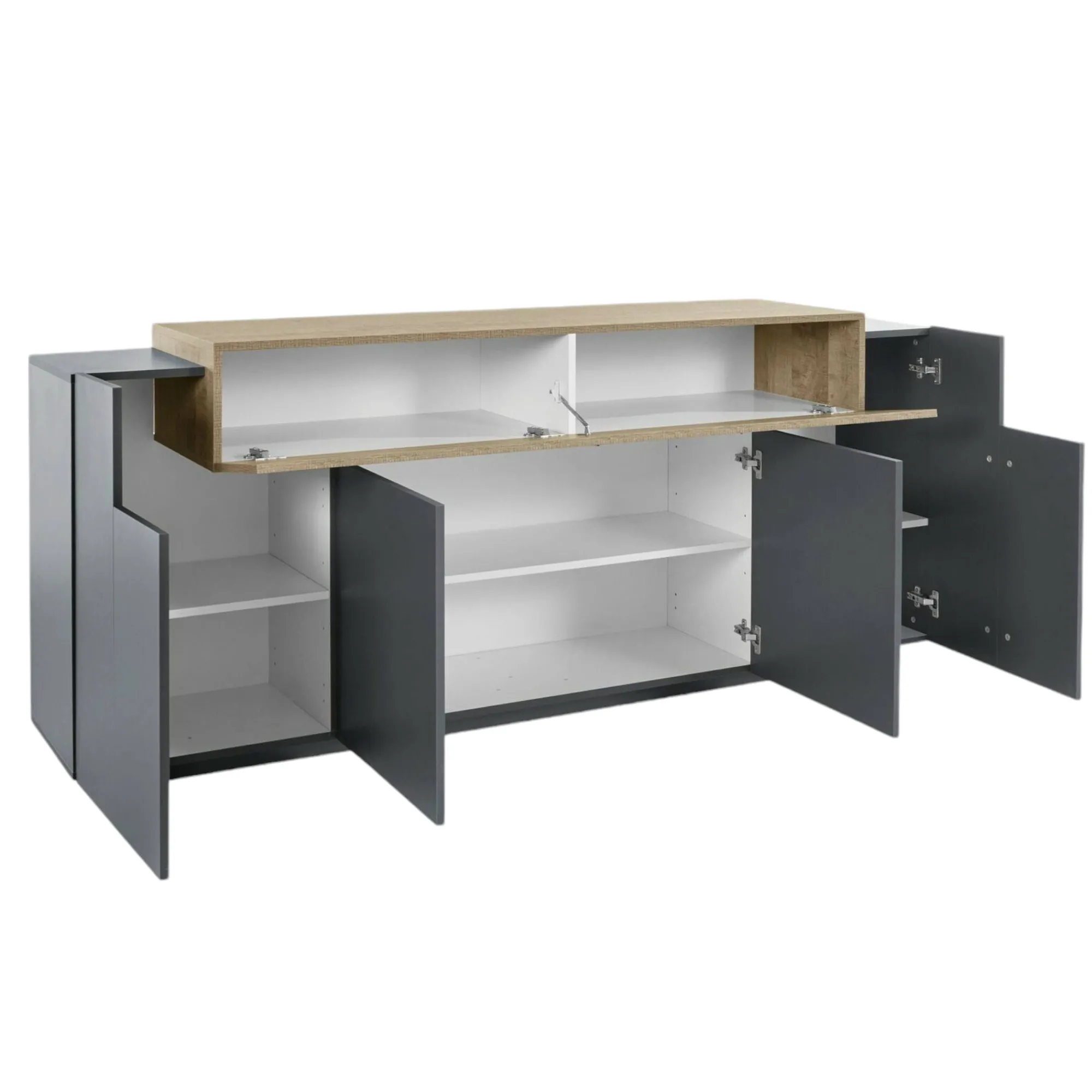 Credenza Discordia, cm 220x45h86, Antracite e Acero<Dmora Store