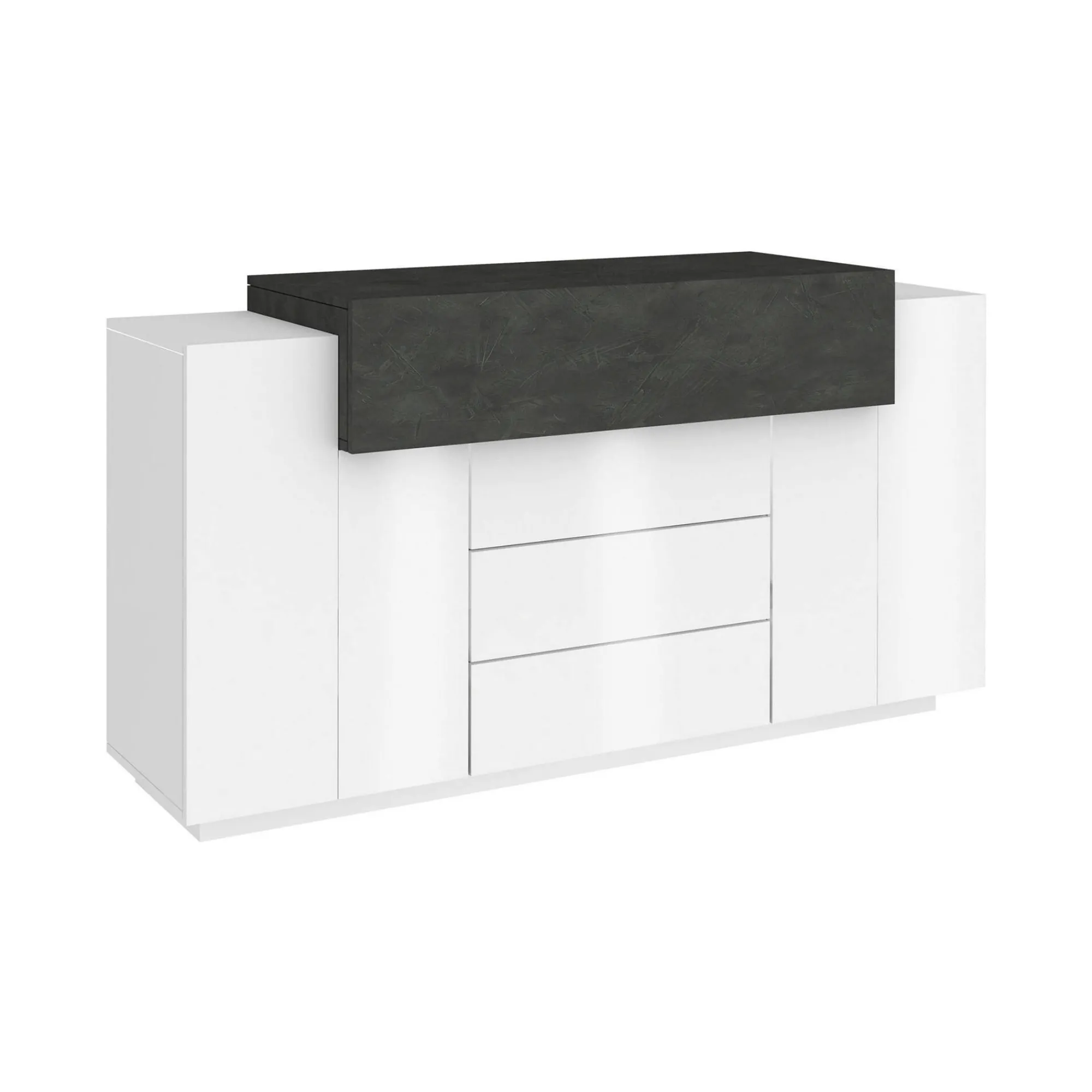Credenza Dismajl, cm 160x45h86, Bianco lucido e Ardesia<Dmora Best