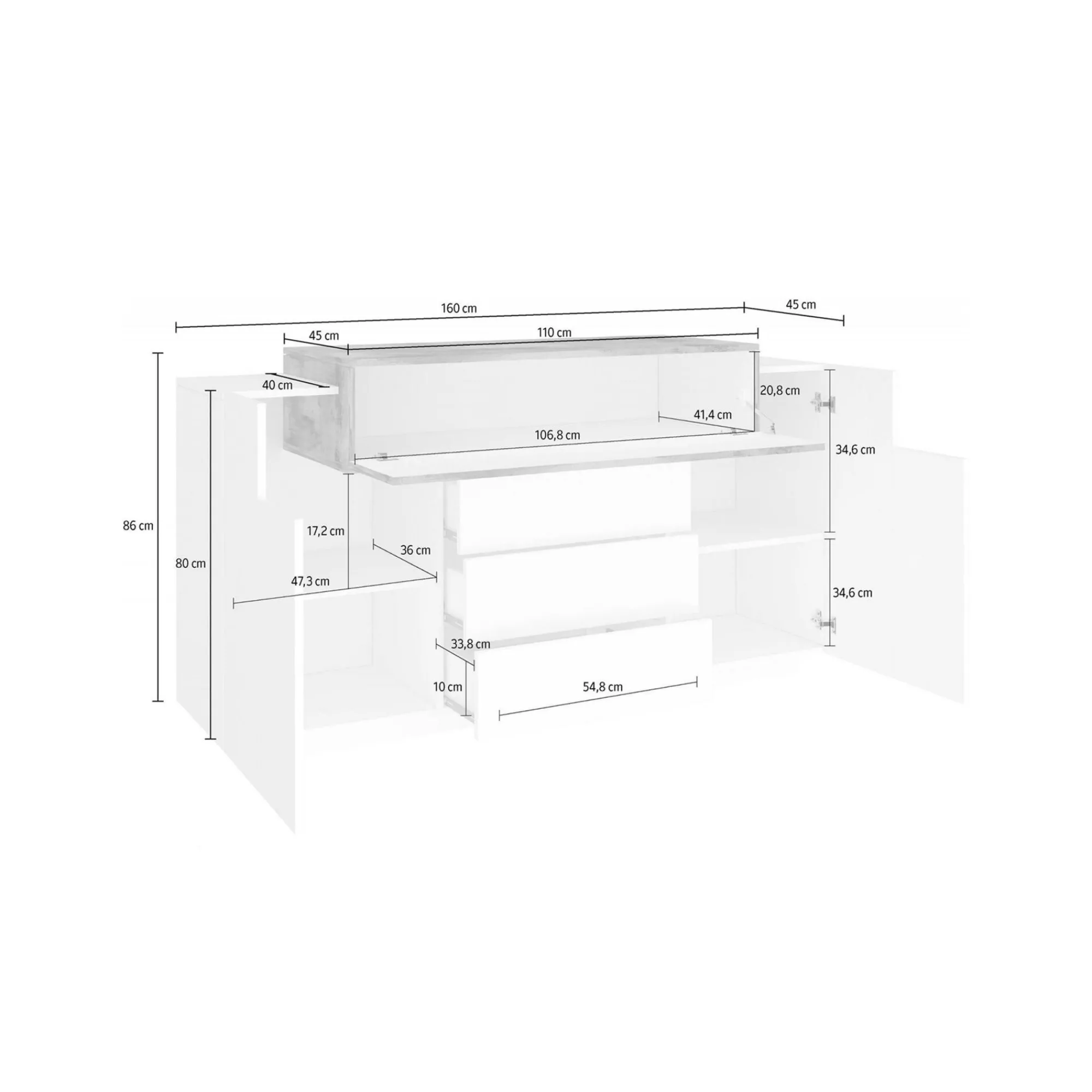 Credenza Dismajl, cm 160x45h86, lucido e Acero<Dmora Clearance