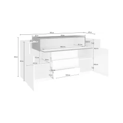 Credenza Dismajl, cm 160x45h86, Bianco lucido e Ardesia<Dmora Best