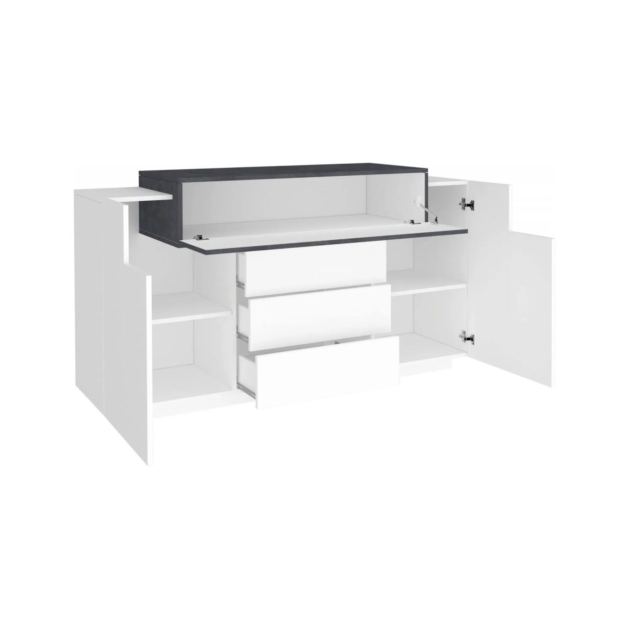 Credenza Dismajl, cm 160x45h86, Bianco lucido e Ardesia<Dmora Best