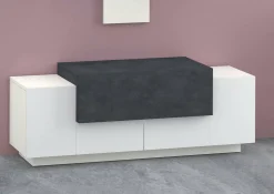 Credenza Djallo, cm 120x45h46, Bianco lucido e Ardesia<Dmora Cheap