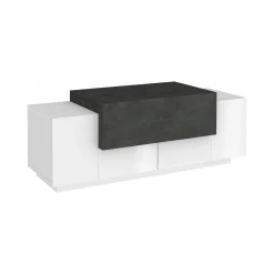 Credenza Djallo, cm 120x45h46, Bianco lucido e Ardesia<Dmora Cheap