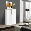 Credenza Dmasi, cm 80x40h126, Bianco lucido e Acero<Dmora Cheap