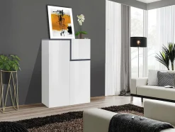 Credenza Dmasi, cm 80x40h126, Bianco lucido e Ardesia<Dmora Flash Sale