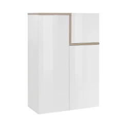 Credenza Dmasi, cm 80x40h126, Bianco lucido e Acero<Dmora Cheap