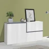 Credenza Dmati, cm 160x40h80, Bianco lucido e Ardesia<Dmora Hot