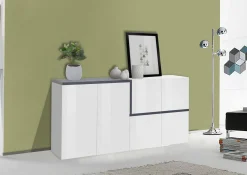 Credenza Dmati, cm 160x40h80, Bianco lucido e Ardesia<Dmora Hot