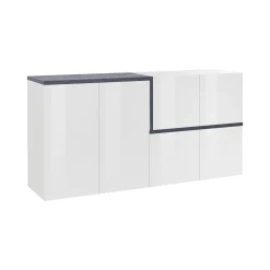 Credenza Dmati, cm 160x40h80, Bianco lucido e Ardesia<Dmora Hot