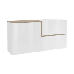 Credenza Dmati, cm 160x40h80, Bianco lucido e Acero<Dmora New