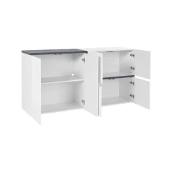 Credenza Dmati, cm 160x40h80, Bianco lucido e Ardesia<Dmora Hot