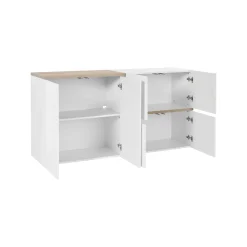 Credenza Dmati, cm 160x40h80, Bianco lucido e Acero<Dmora New
