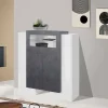 Credenza Dmaye, cm 130x45h135, Bianco lucido e Ardesia<Dmora Outlet