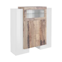 Credenza Dmaye, cm 130x45h135, Bianco lucido e Acero<Dmora New