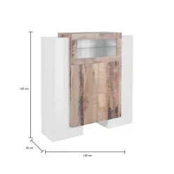 Credenza Dmaye, cm 130x45h135, Bianco lucido e Acero<Dmora New