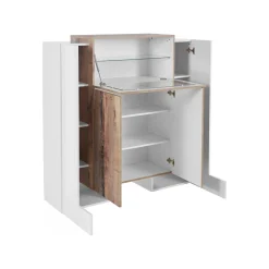 Credenza Dmaye, cm 130x45h135, Bianco lucido e Acero<Dmora New