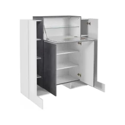 Credenza Dmaye, cm 130x45h135, Bianco lucido e Ardesia<Dmora Outlet