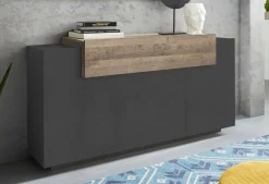 Credenza Dmem, cm 160x46h85, Antracite e Acero<Dmora Sale