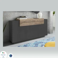 Credenza Dmem, cm 160x46h85, Antracite e Acero<Dmora Sale