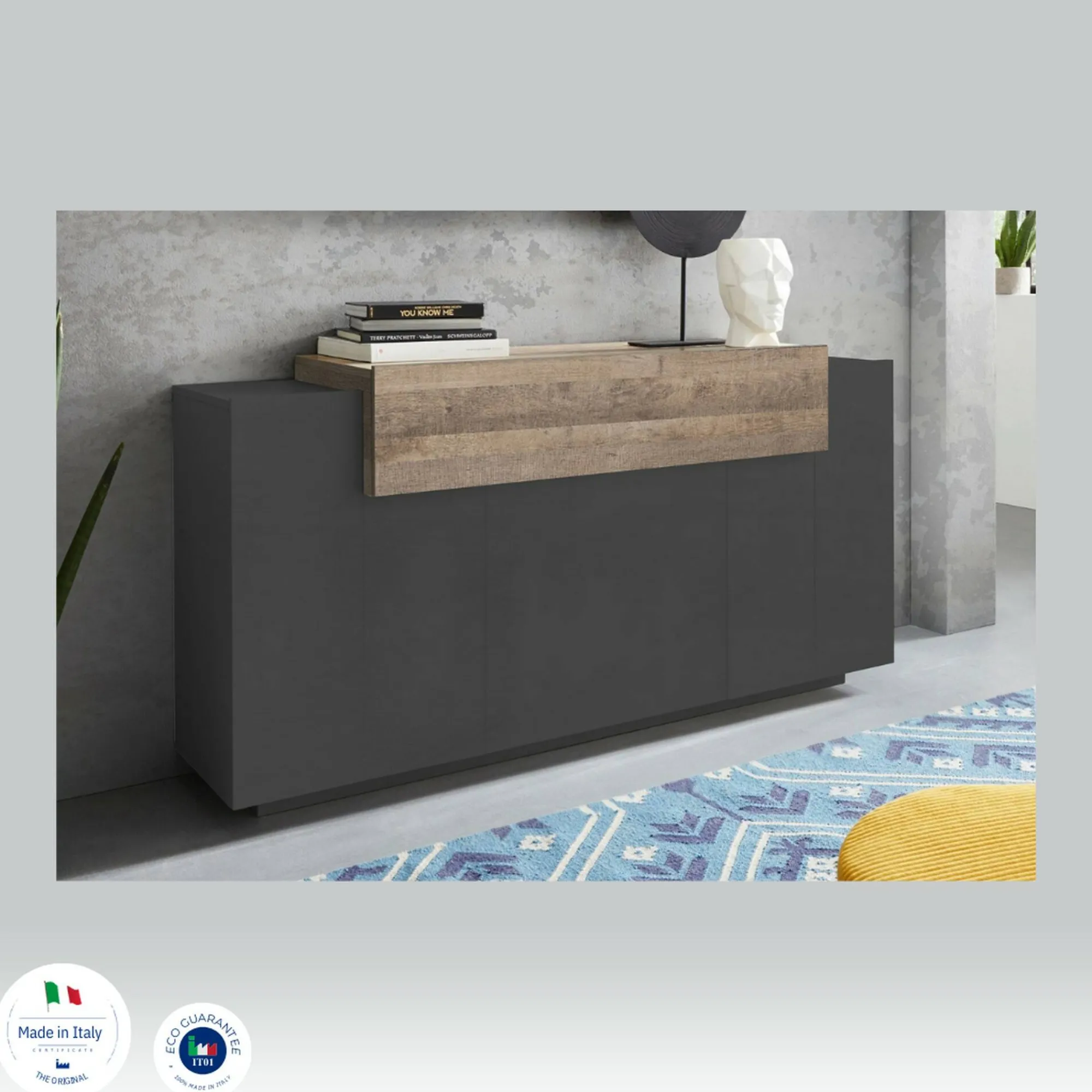 Credenza Dmem, cm 160x46h85, Antracite e Acero<Dmora Sale