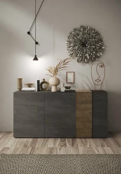 Credenza Dmiddleto, 181x44 h86 cm, Ardesia e Noce<Dmora Fashion