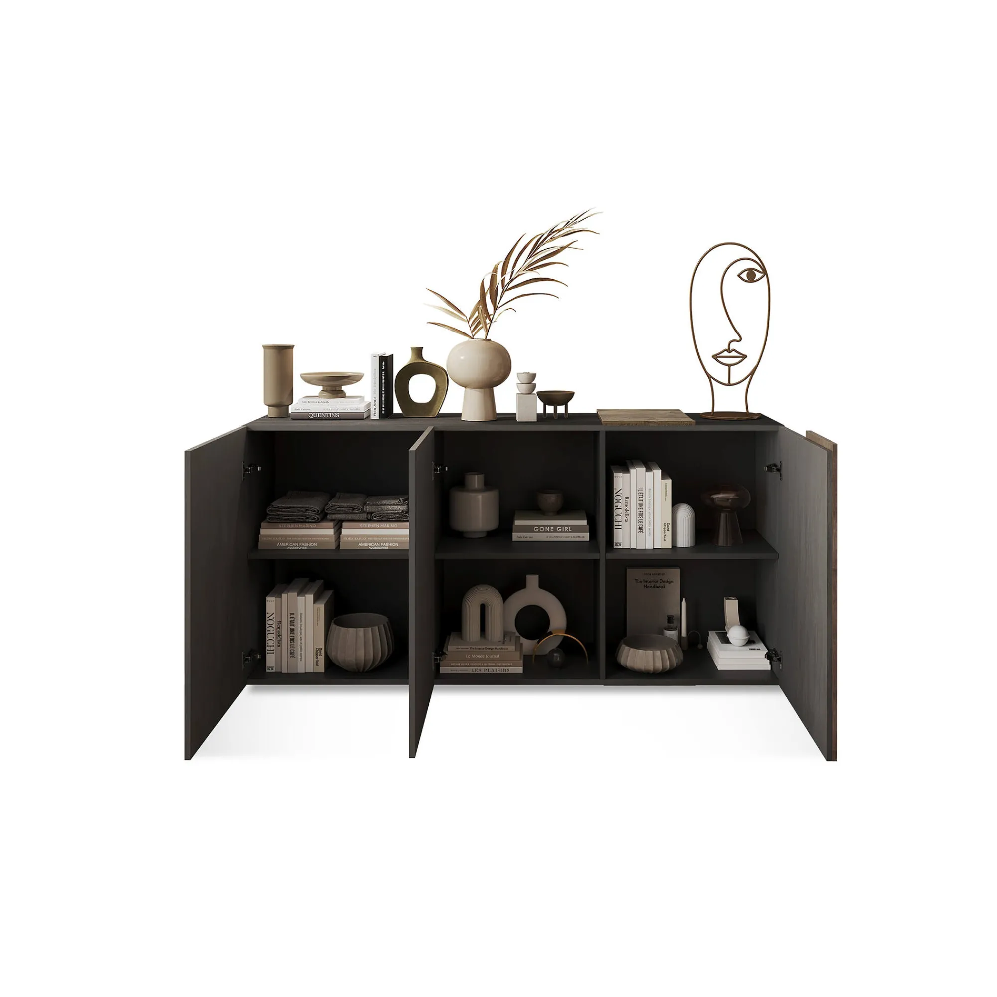 Credenza Dmiddleto, 181x44 h86 cm, Ardesia e Noce<Dmora Fashion
