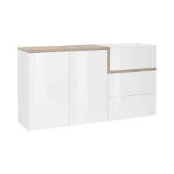 Credenza Dmot, cm 150x40h80, Bianco lucido e Acero<Dmora Flash Sale