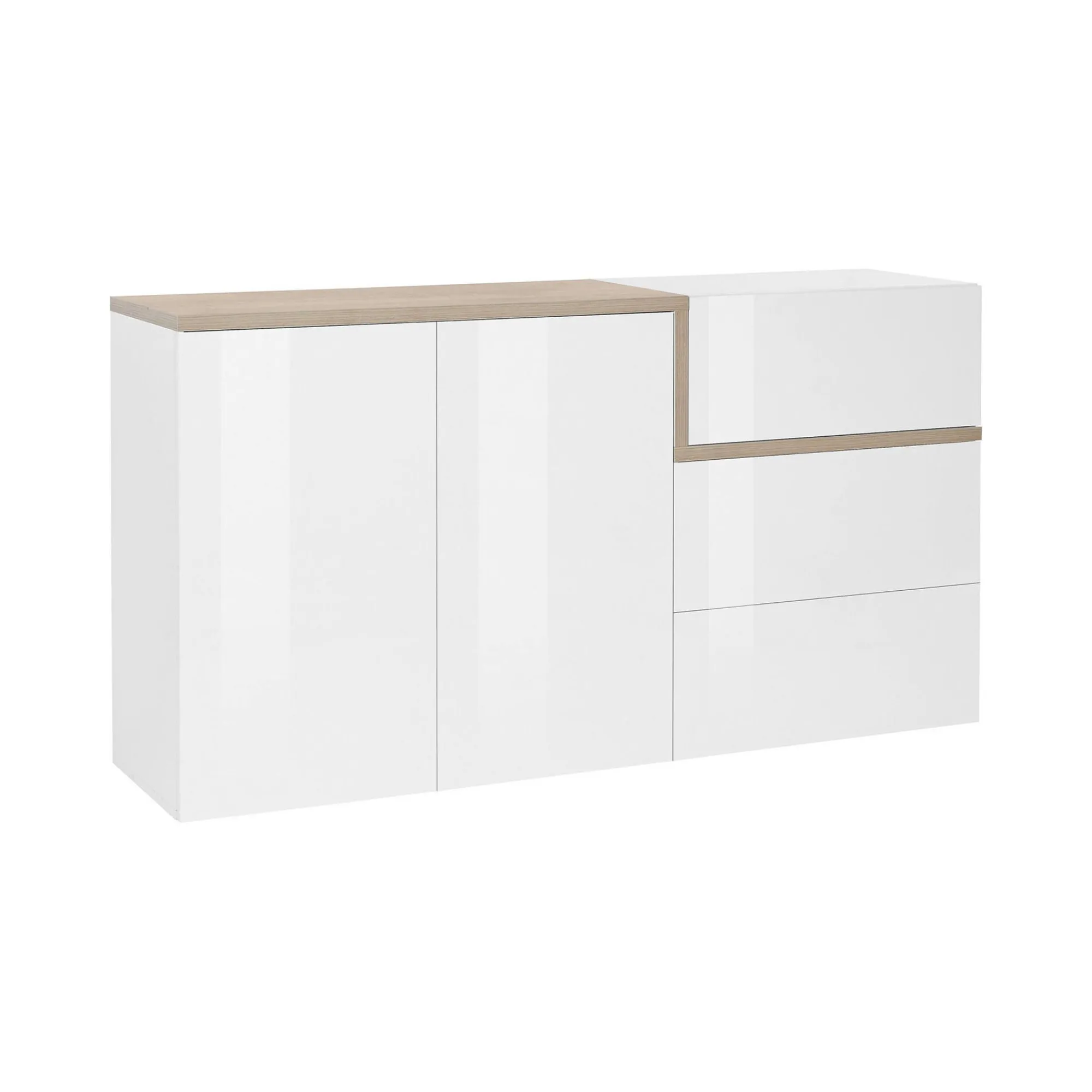 Credenza Dmot, cm 150x40h80, Bianco lucido e Acero<Dmora Flash Sale