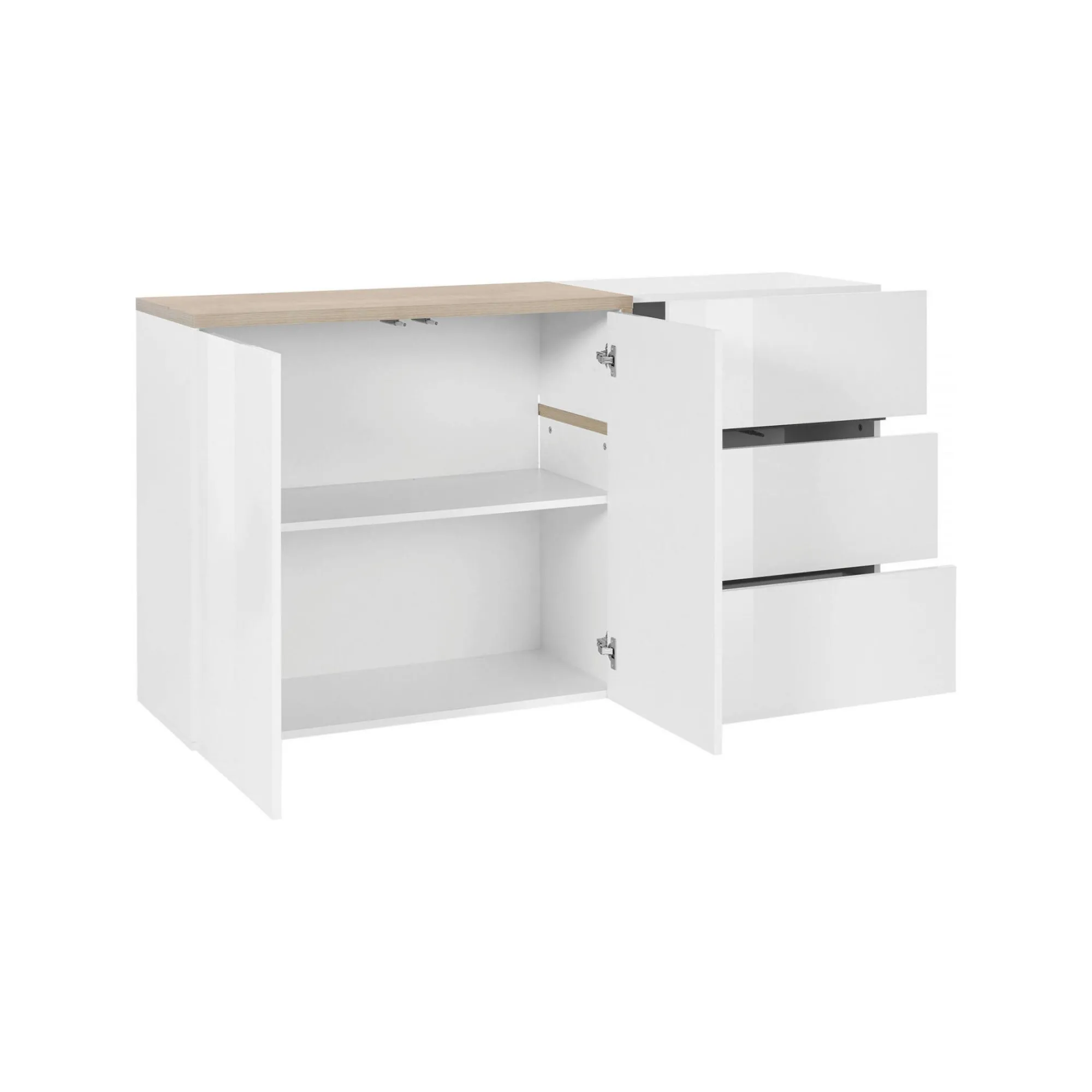 Credenza Dmot, cm 150x40h80, Bianco lucido e Acero<Dmora Flash Sale