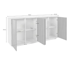 Credenza Dnande, cm 180x41h86, Bianco lucido e Noce<Dmora Sale