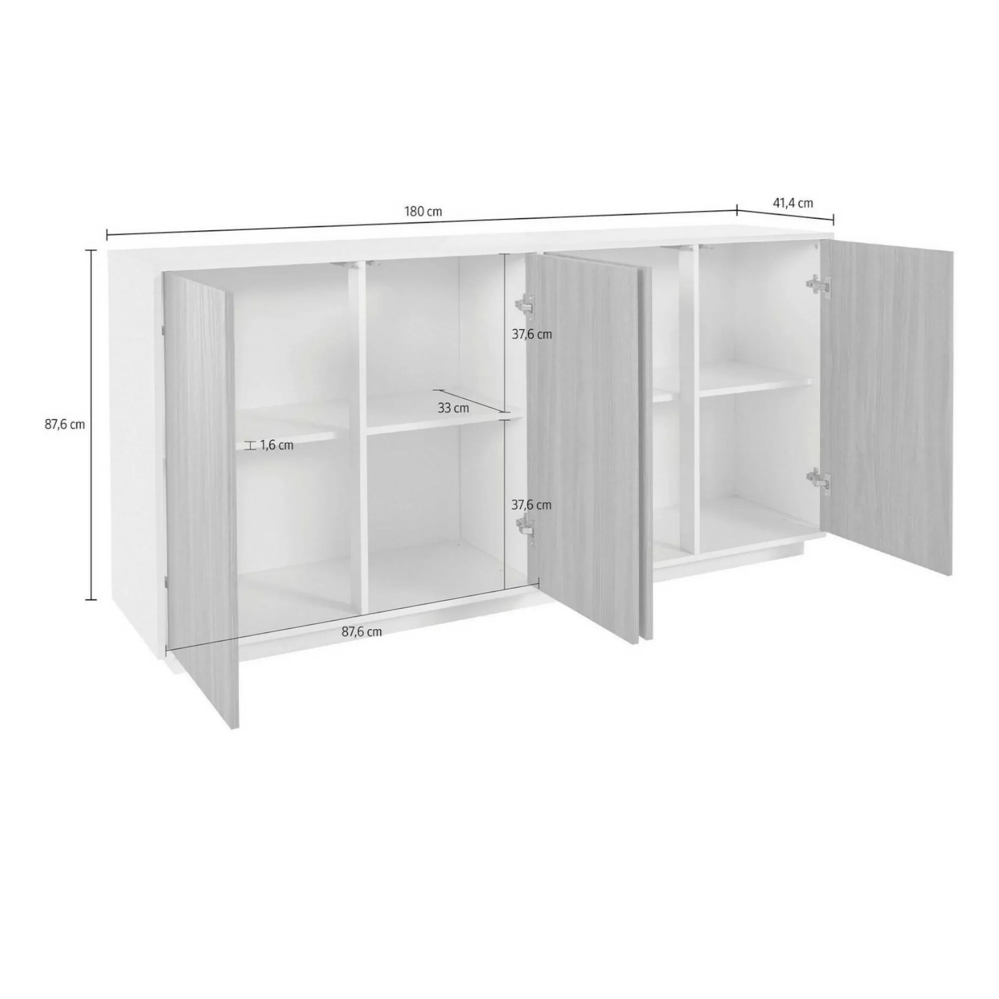 Credenza Dnande, cm 180x41h86, Bianco lucido e Noce<Dmora Sale