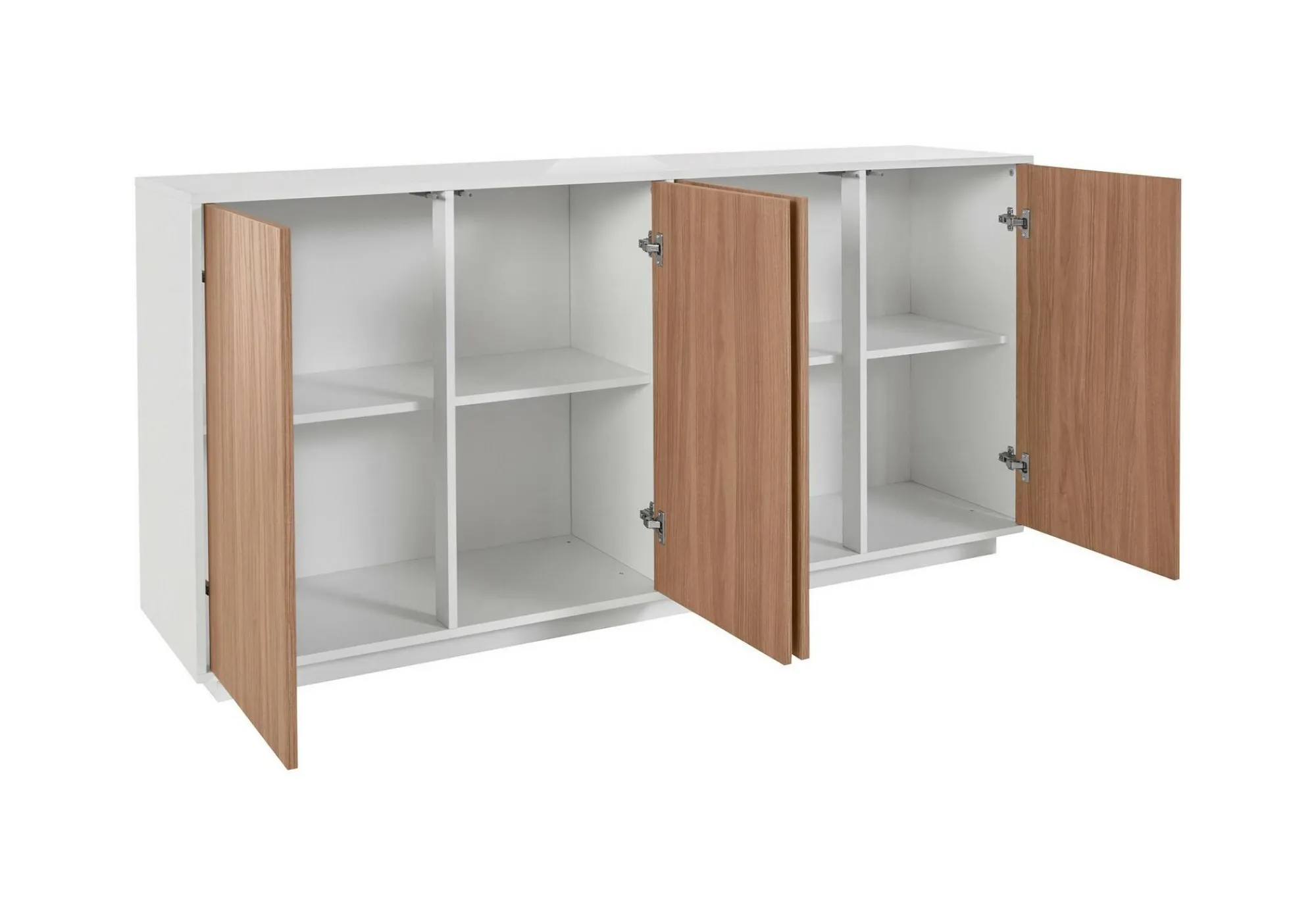 Credenza Dnande, cm 180x41h86, Bianco lucido e Noce<Dmora Sale