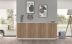 Credenza Dnande, cm 180x41h86, Bianco lucido e Noce<Dmora Sale