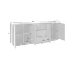 Credenza Dnast, cm 220x41h86, Bianco lucido e Noce<Dmora Hot