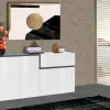 Credenza Dnebol, cm 160x40h80, Bianco lucido e Ardesia<Dmora Best