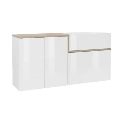 Credenza Dnebol, cm 160x40h80, Bianco lucido e Acero<Dmora New