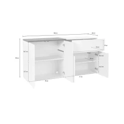 Credenza Dnebol, cm 160x40h80, Bianco lucido e Ardesia<Dmora Best