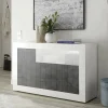 Credenza Dolphin, 138x42 h86 cm, Bianco lucido e Ardesia<Dmora Fashion