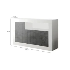 Credenza Dolphin, 138x42 h86 cm, Bianco lucido e Ardesia<Dmora Fashion