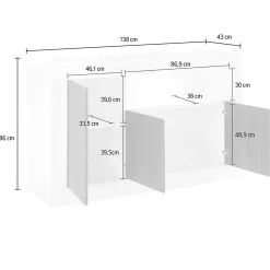Credenza Dolphin, 138x42 h86 cm, Bianco lucido e Ardesia<Dmora Fashion
